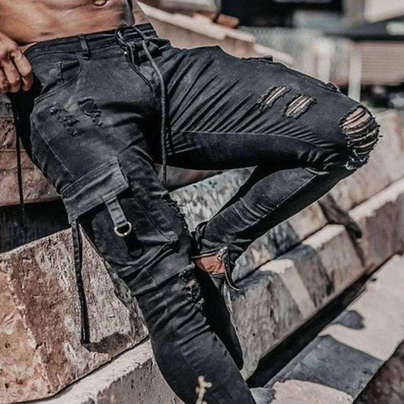 Men Jeans Drawstring High Waist  Jean