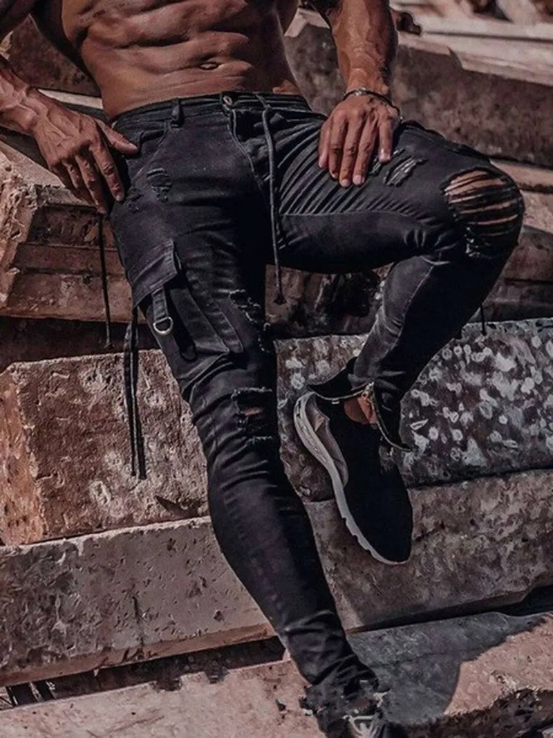 Men Jeans Drawstring High Waist  Jean
