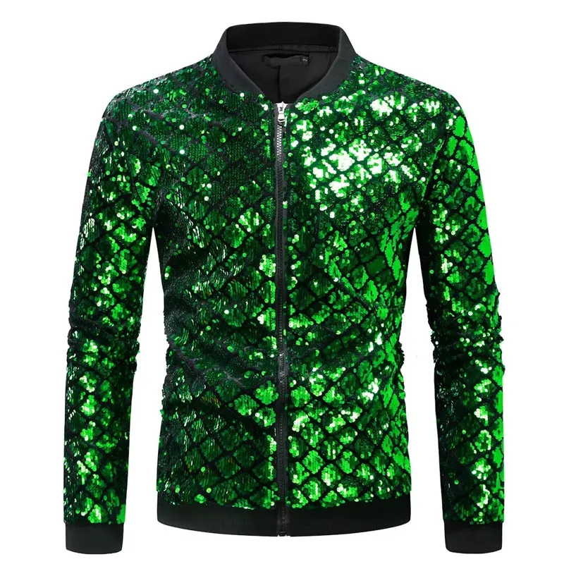 Men Shiny Black Blue Green Dance Street Wear