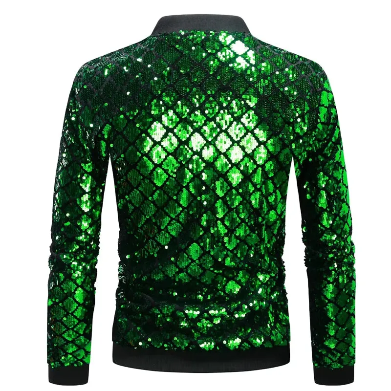 Men Shiny Black Blue Green Dance Street Wear