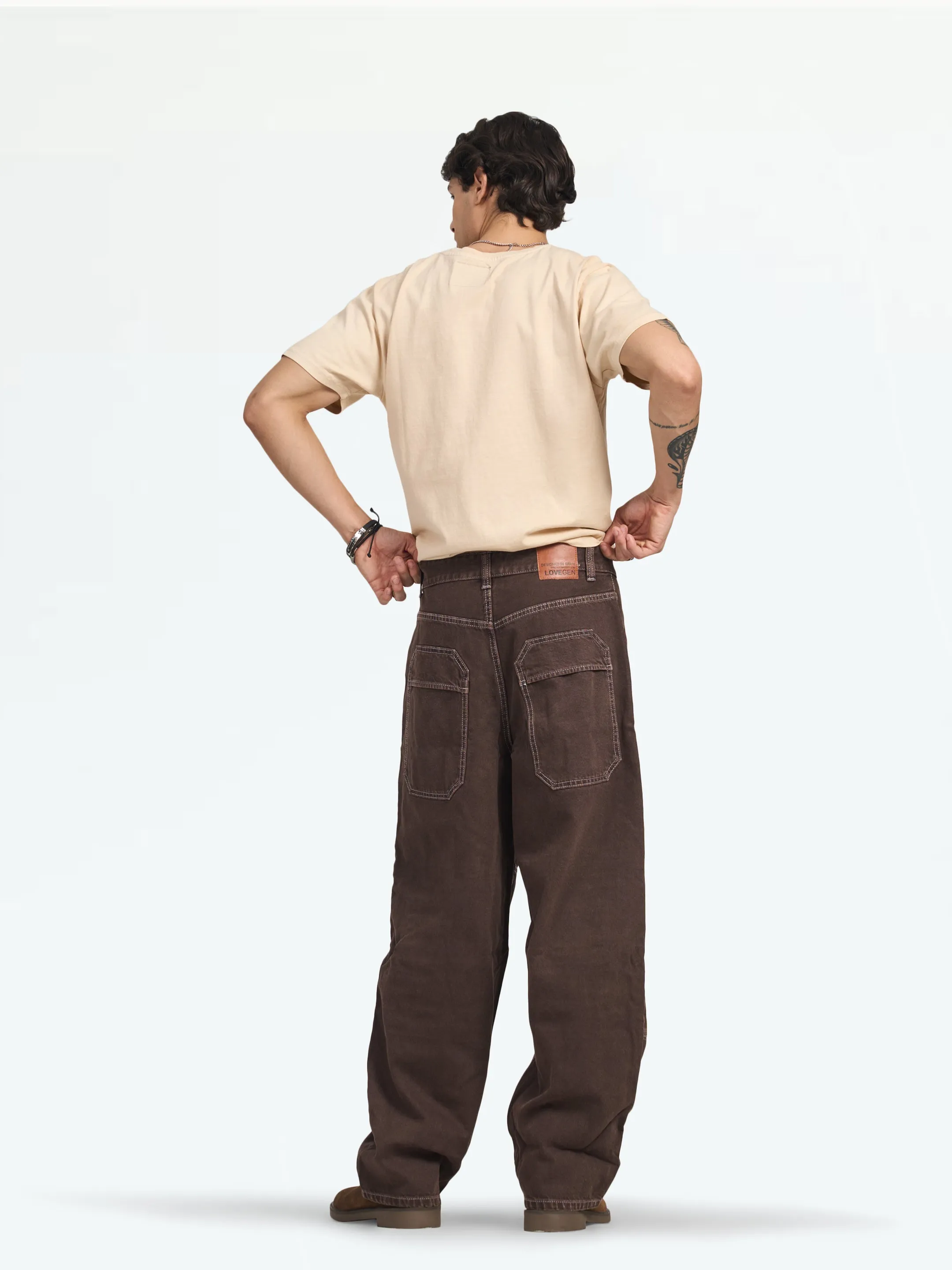 Men's Brown High Waist Jeans
