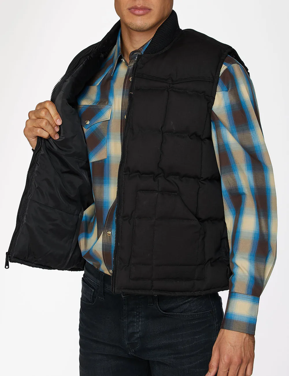 Men's Canvas Quilted  Sleeveless Vest-ACV29-Black