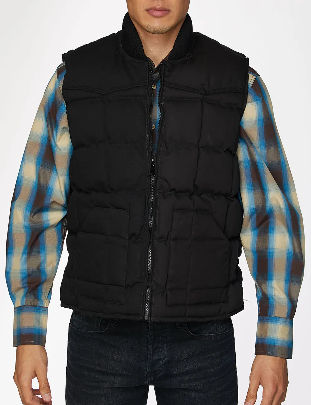 Men's Canvas Quilted  Sleeveless Vest-ACV29-Black