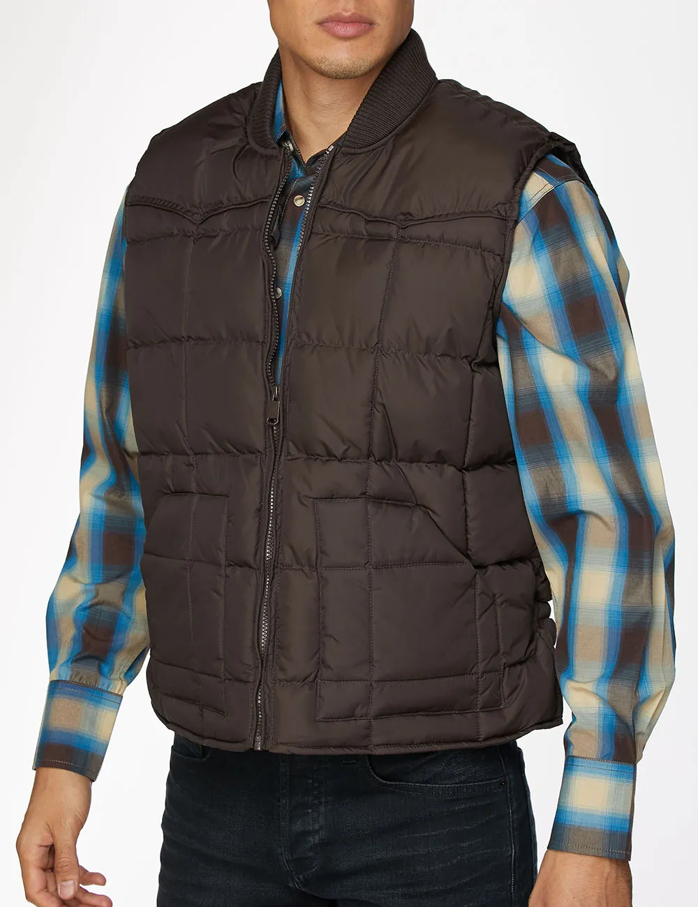 Men's Canvas Quilted  Sleeveless Vest-ACV29-Brown