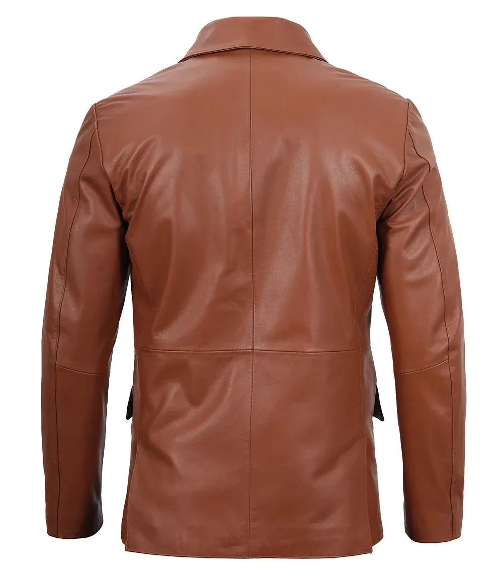 Mens Cognac Brown Real Leather Blazer