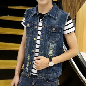 Men's Denim Vest Ripped Jean Plus Size 5XL Denim Vest Jacket Coats Waistcoat Men Sleeveless Jacket Male Tank