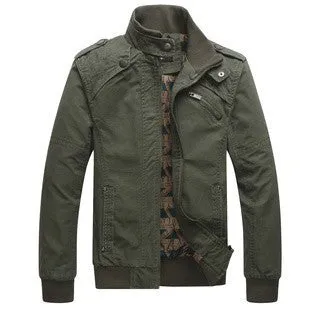 Men's Fashion Casual Spring Autumn Jacket Cotton Stand Collar Coat 4 Colors MWJ166