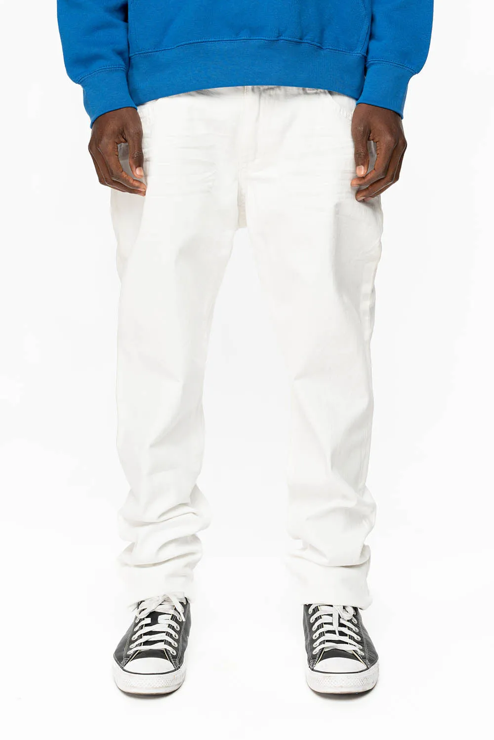 MENS LONG FLAP SLIM JEANS WITH FULL CLEAR  & SAPPHIRE CRYSTALS IN PURE WHITE DNM