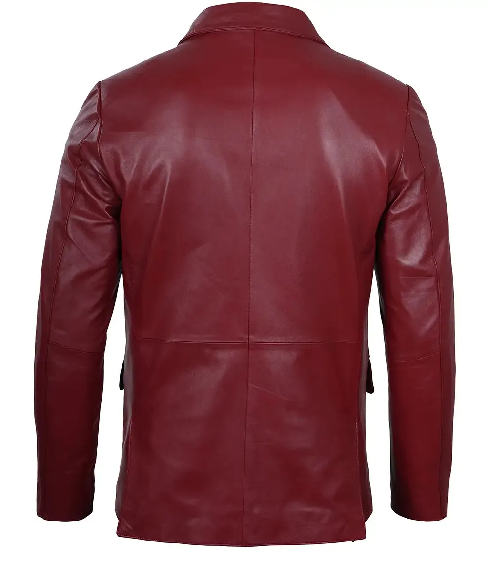 Men's Maroon Leather Blazer