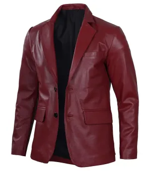 Men's Maroon Leather Blazer