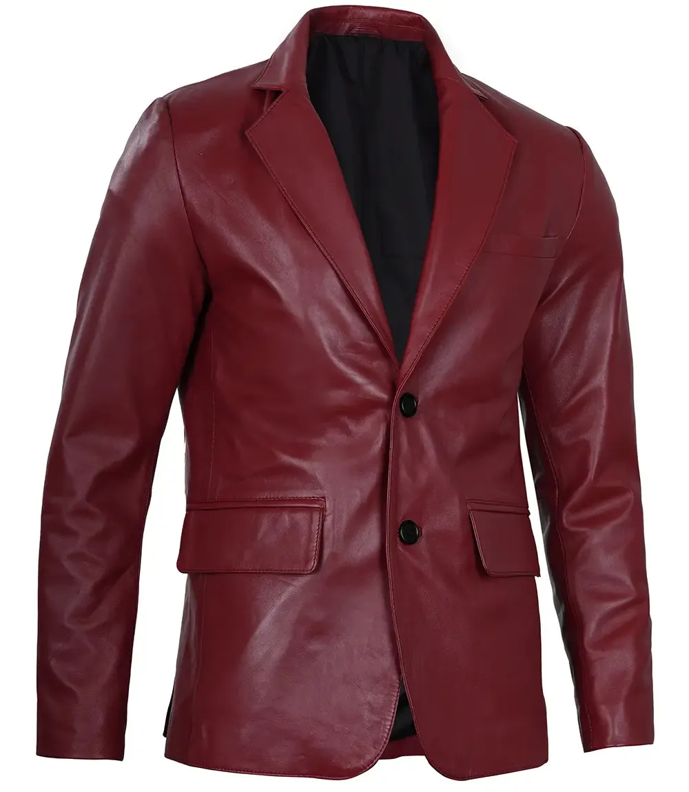 Men's Maroon Leather Blazer