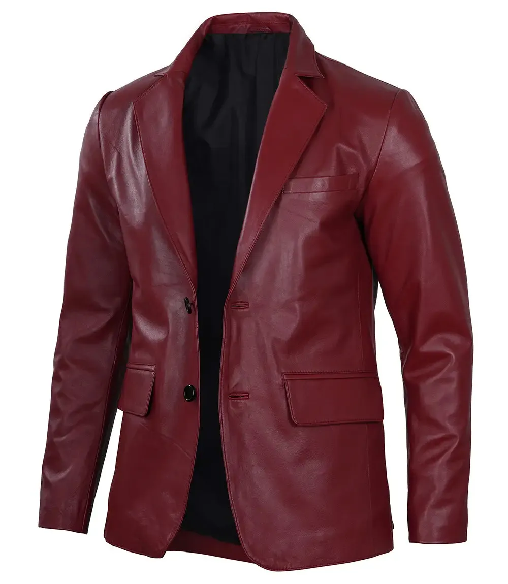 Men's Maroon Leather Blazer