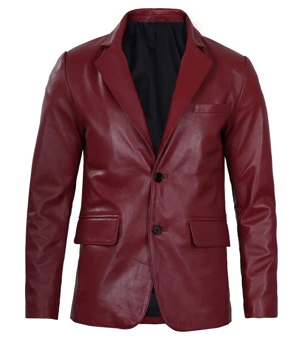 Men's Maroon Leather Blazer