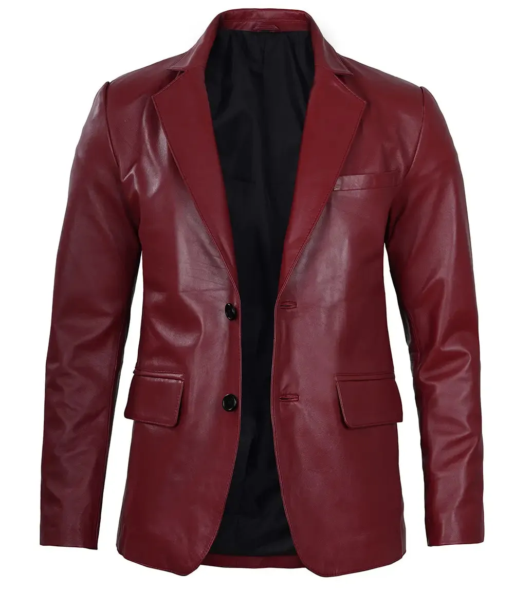 Men's Maroon Leather Blazer