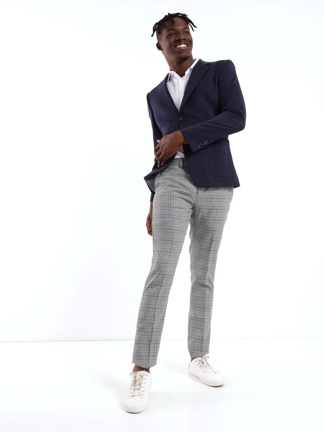 Men's Monochrome Check Trouser - Black/Blue