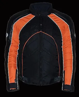 MEN'S MOTORCYCLE ORANGE COMBO LEATHER/TEXTILE MESH RACER JACKET W/ARMOUR INSIDE