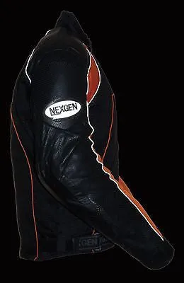 MEN'S MOTORCYCLE ORANGE COMBO LEATHER/TEXTILE MESH RACER JACKET W/ARMOUR INSIDE