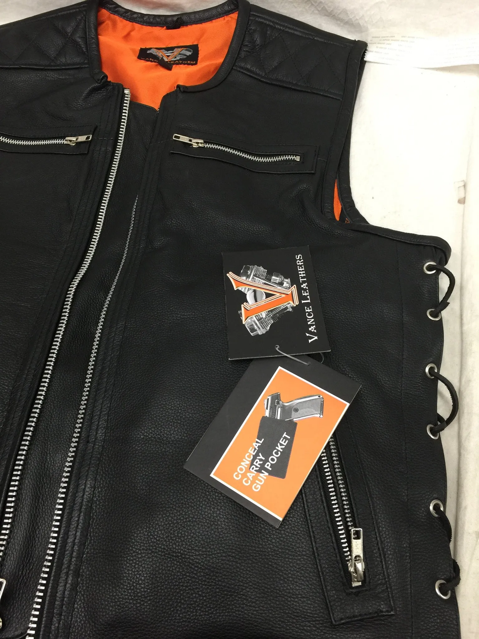 Men's Motorcycle side lace vest with kidney padding & Gun pockets inside