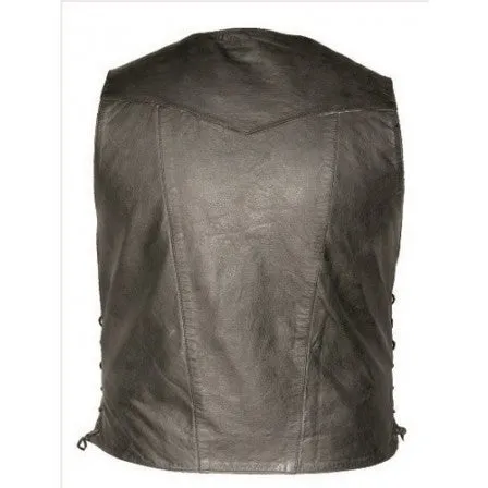 Mens Naked Leather Braid Trimmed Motorcycle Vest