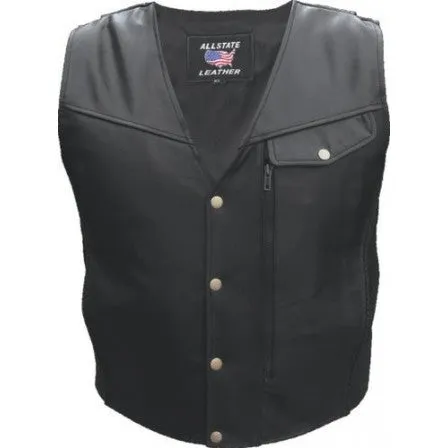 Mens Naked Leather Braid Trimmed Motorcycle Vest