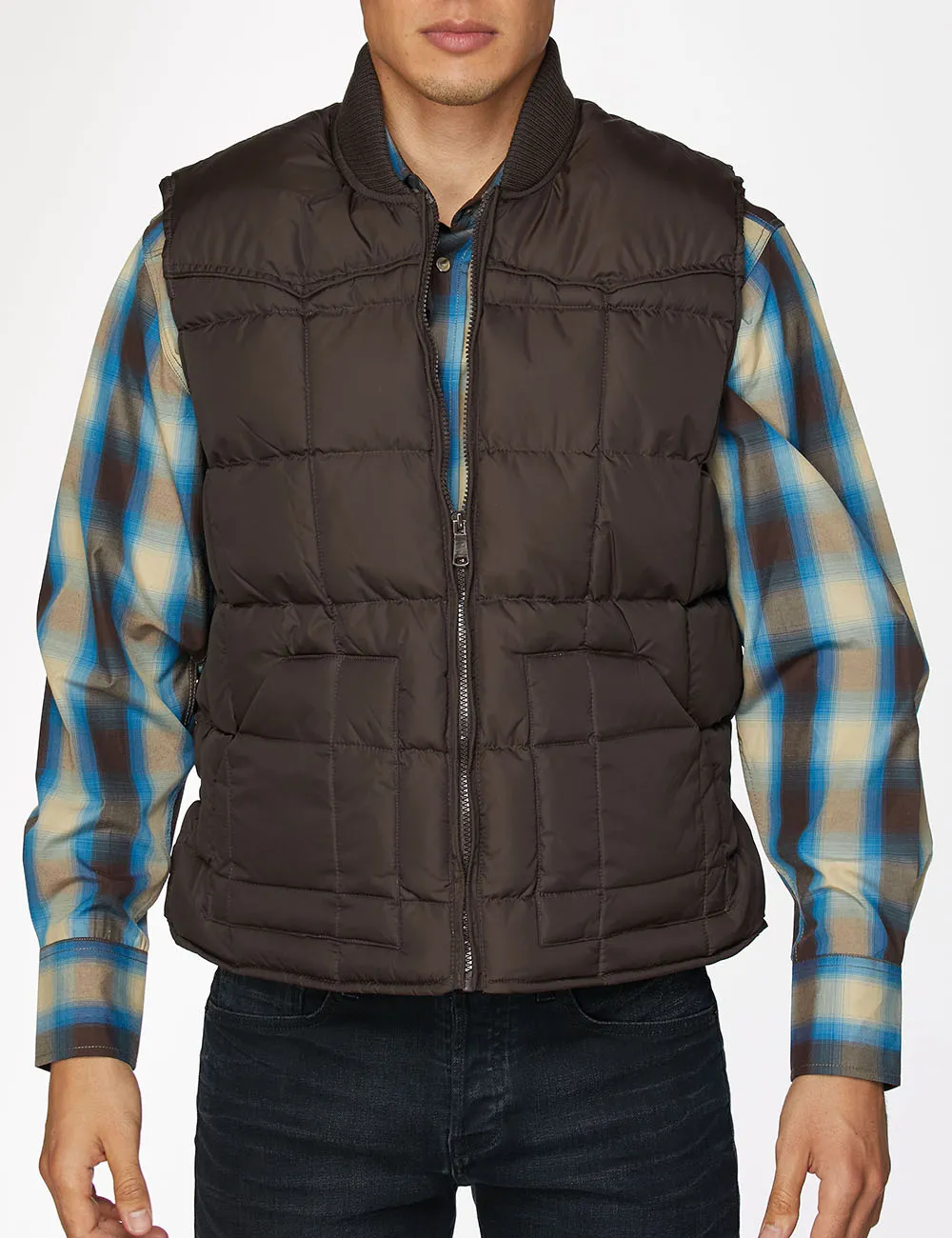 Men's Nylon Quilted Sleeveless Vest -NV629-Brown