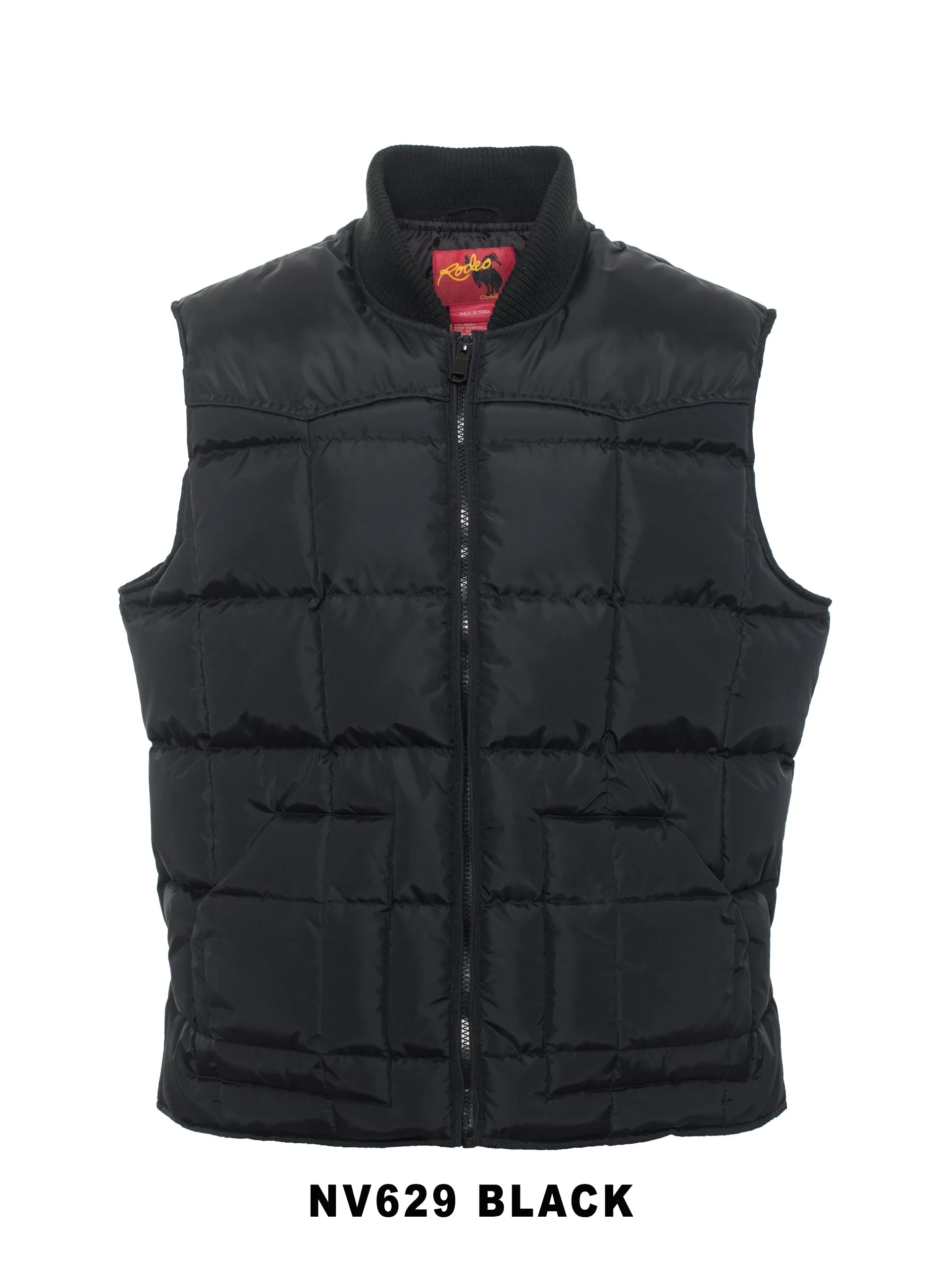 Men's Nylon Quilted Sleeveless Vest With Embroidery-NV629/EMB-Black