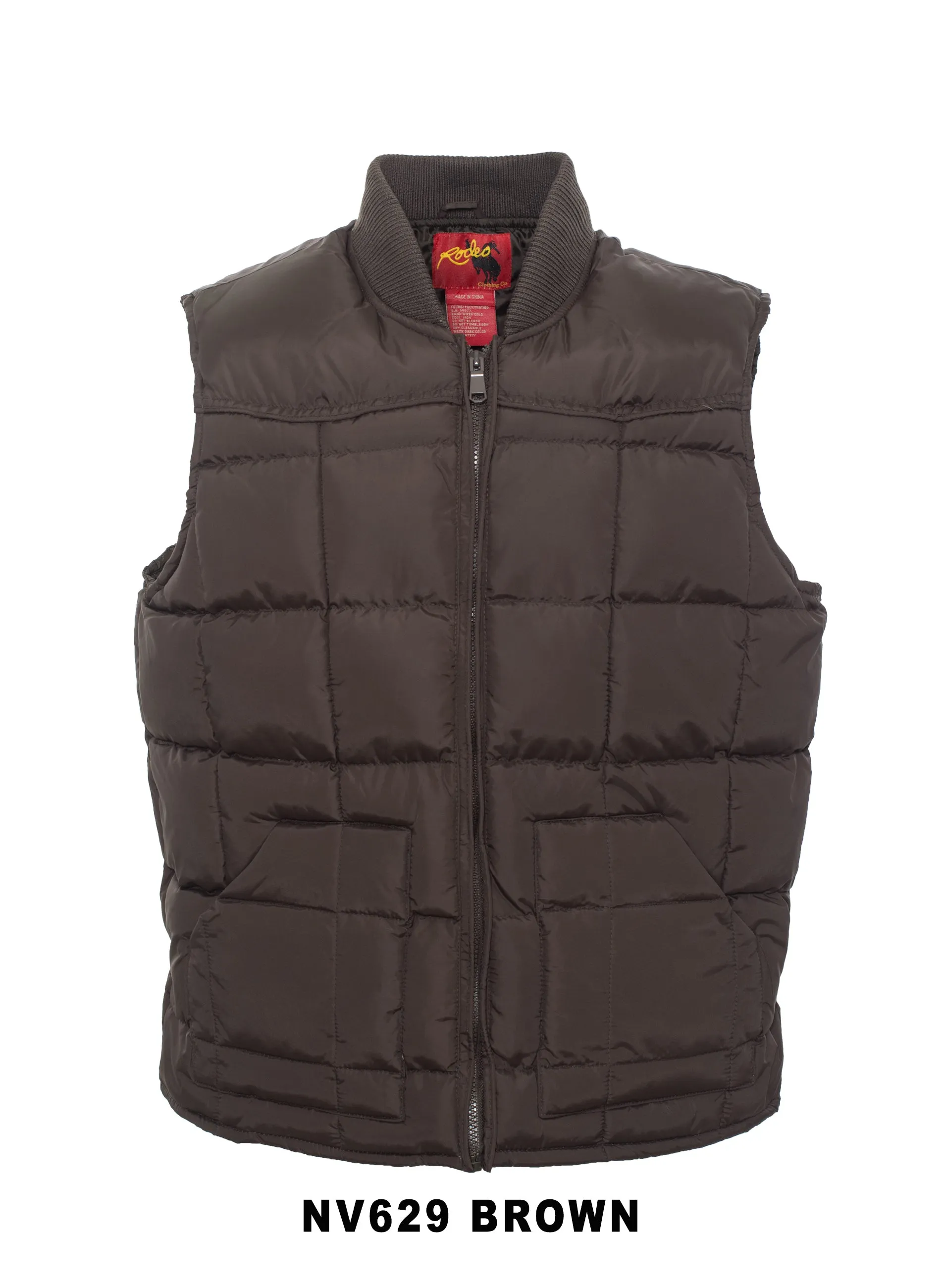 Men's Nylon Quilted Sleeveless Vest With Embroidery-NV629/EMB-BROWN