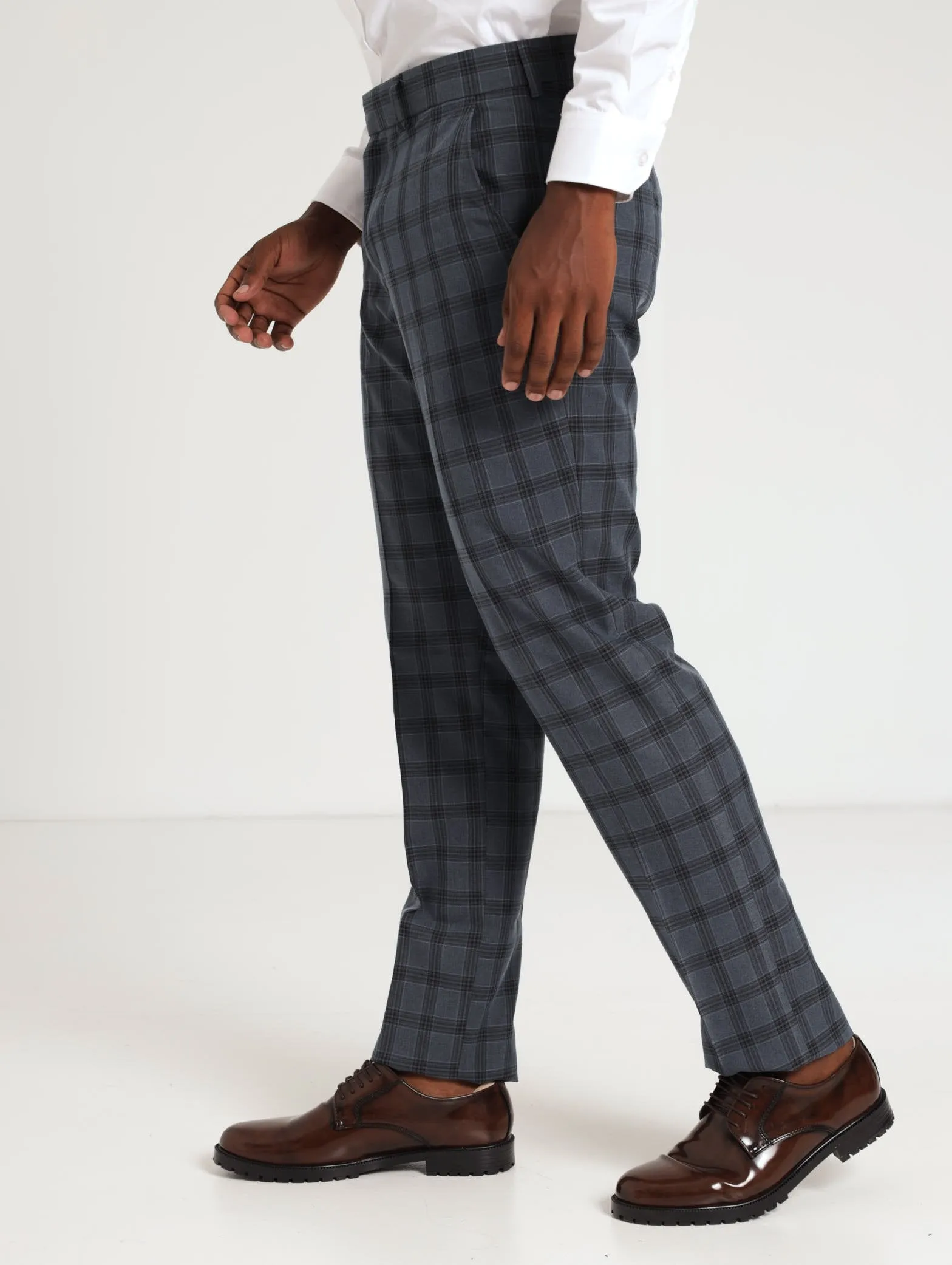 Men's Regular Check Trouser - Dark Blue