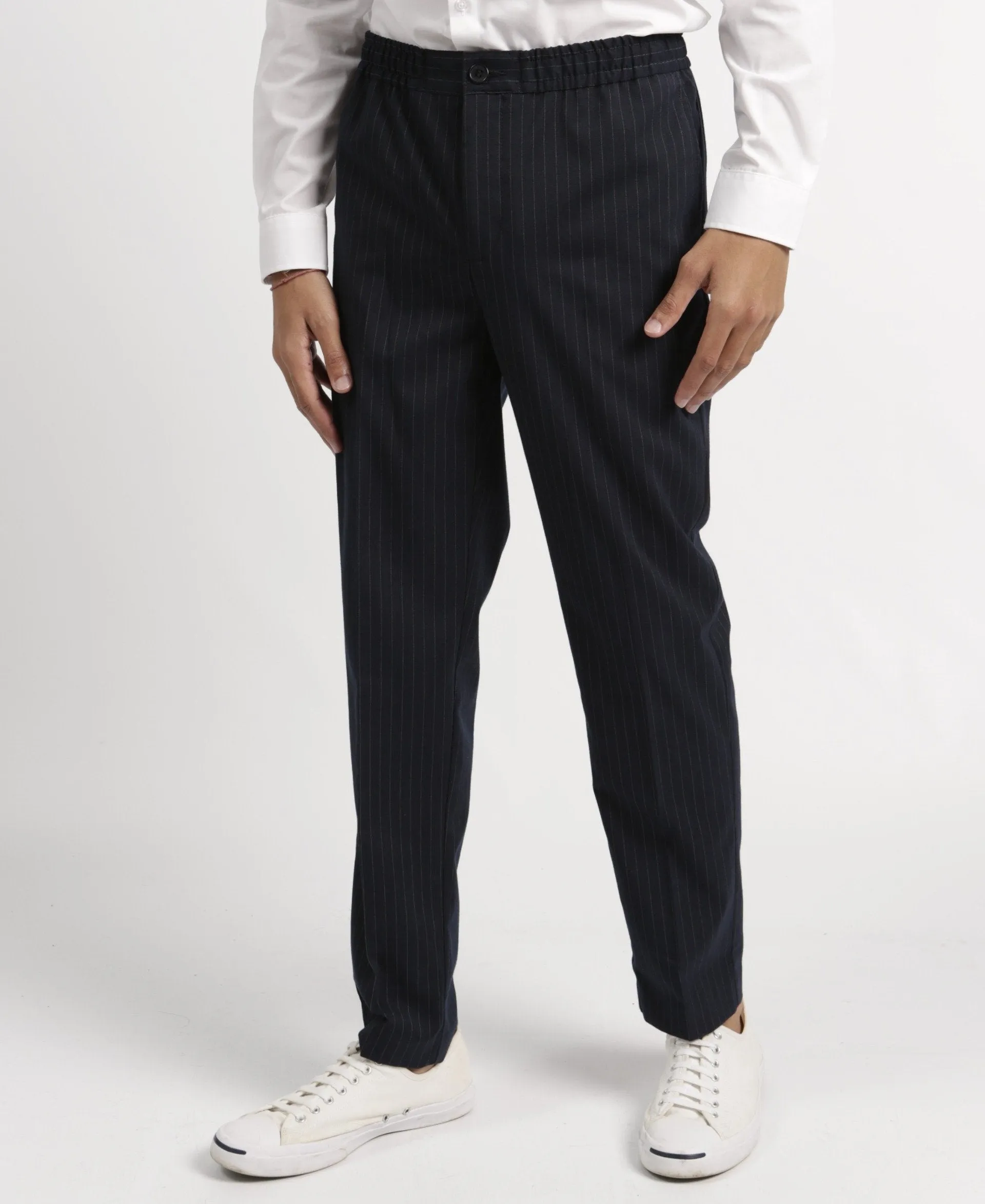 Men's Stripe Elasticated Trouser - Navy