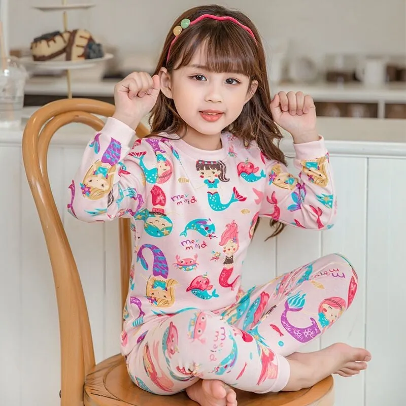 Mermaid pajamas loungewear cotton little girl warm long johns