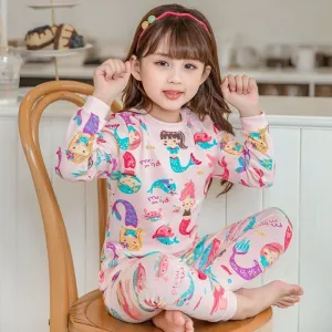 Mermaid pajamas loungewear cotton little girl warm long johns