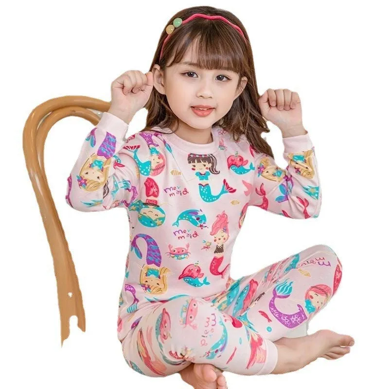 Mermaid pajamas loungewear cotton little girl warm long johns