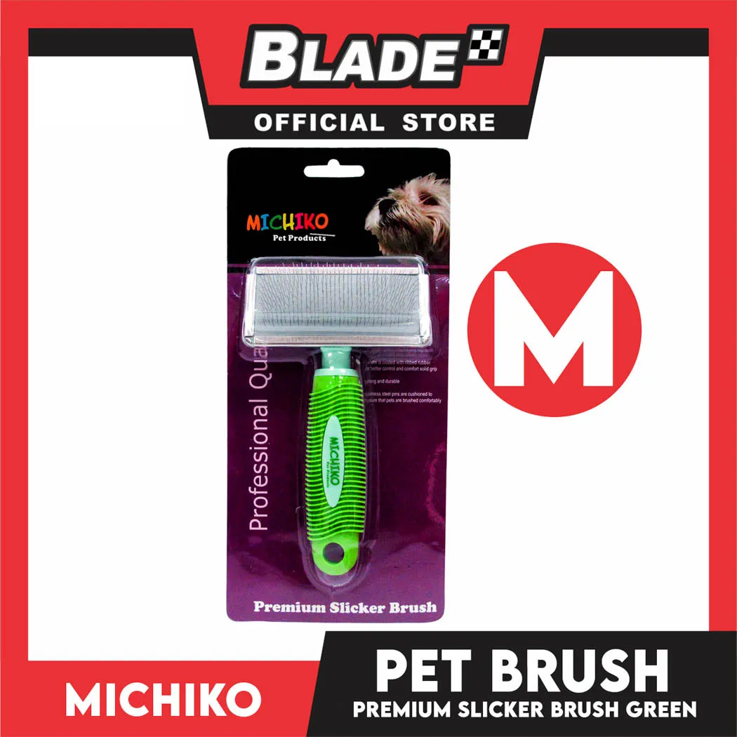 Michiko Premium Slicker Brush Green Color (Medium) Pet Brush, Pet Grooming