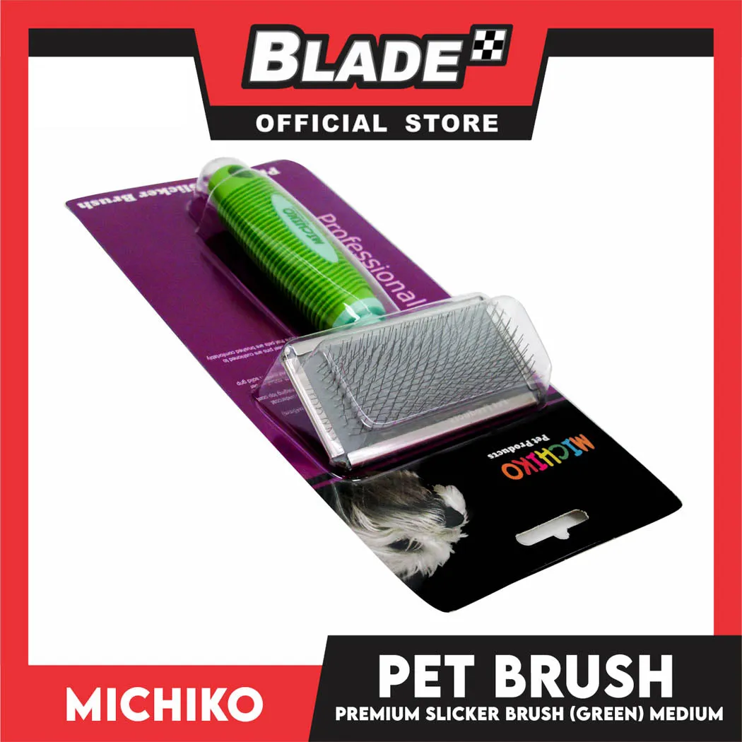 Michiko Premium Slicker Brush Green Color (Medium) Pet Brush, Pet Grooming