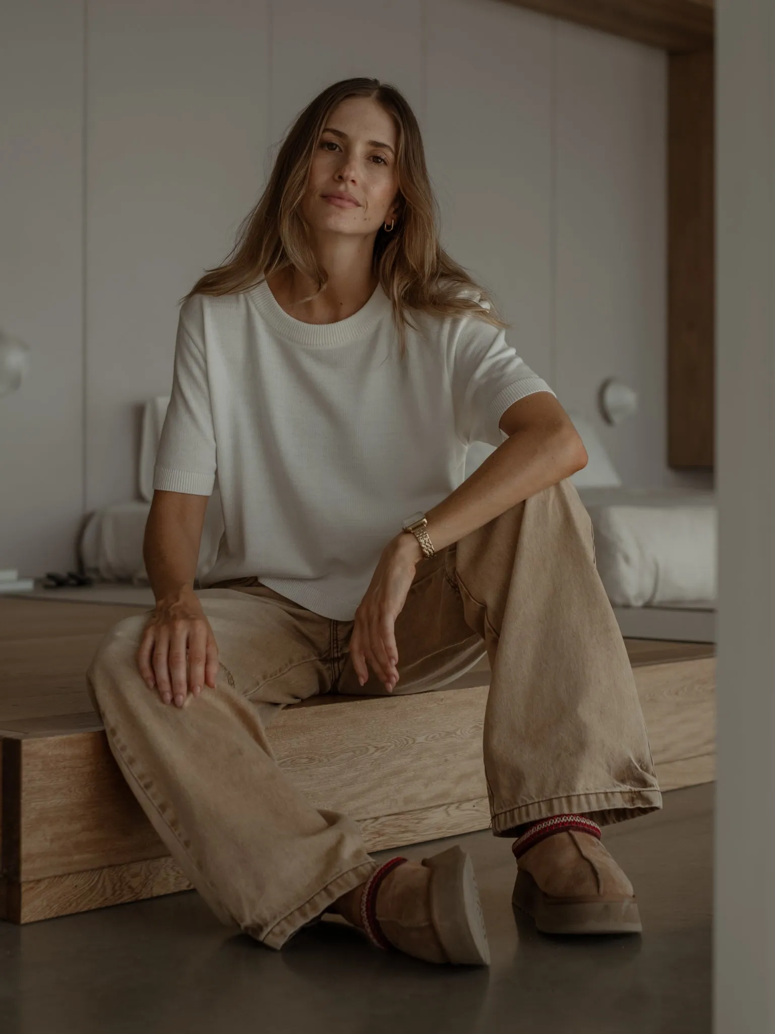MIDI  BASIC KNIT T-SHIRT  - SOFT WHITE