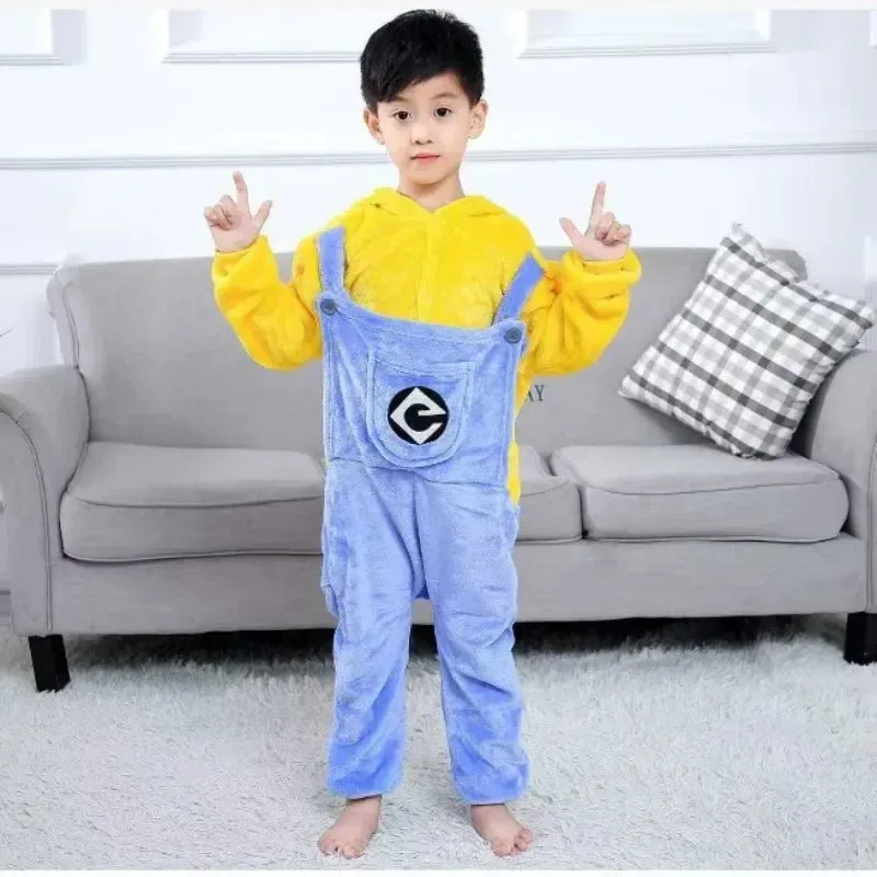 Minions cartoon children's one-piece pajamas creative personality kawaii thickened warm home clothes cosplay clothing wholesale