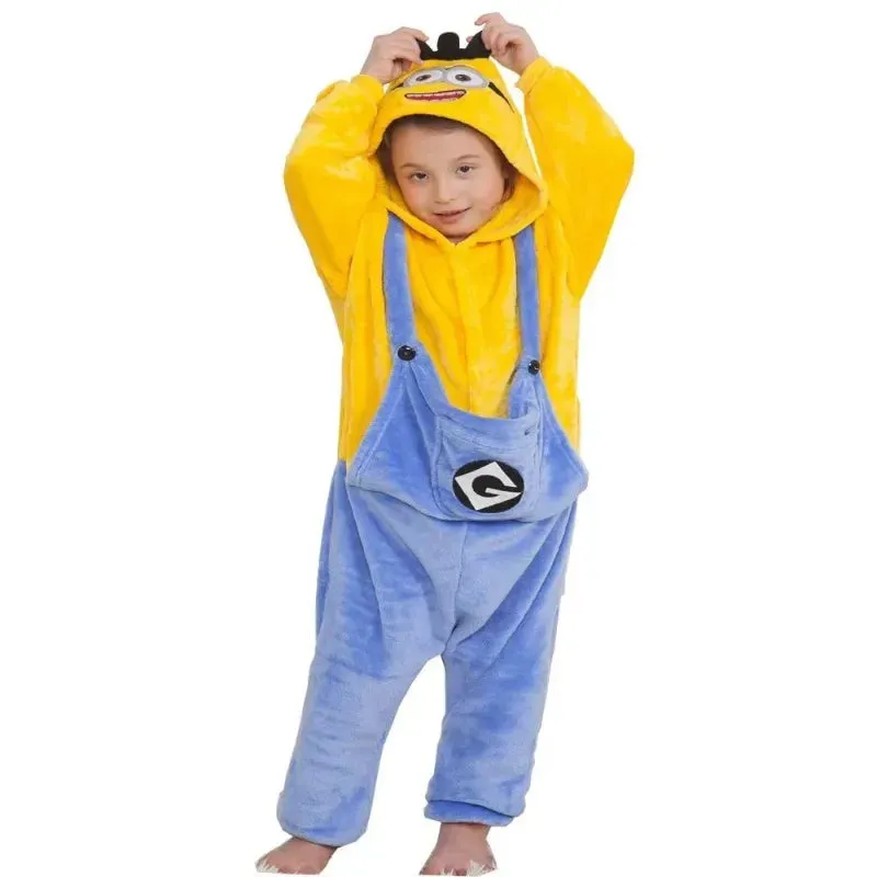 Minions cartoon children's one-piece pajamas creative personality kawaii thickened warm home clothes cosplay clothing wholesale