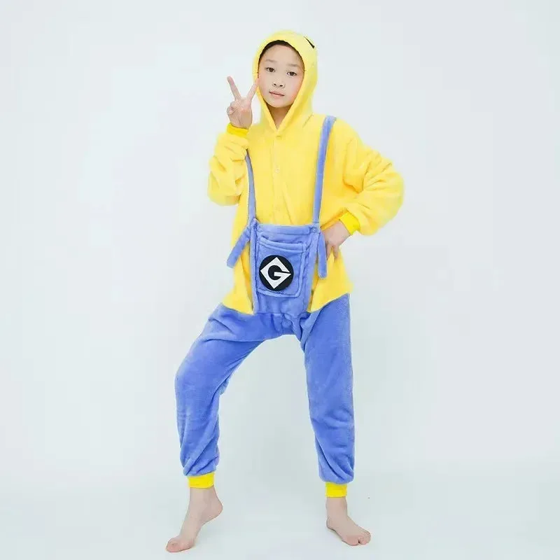 Minions cartoon children's one-piece pajamas creative personality kawaii thickened warm home clothes cosplay clothing wholesale