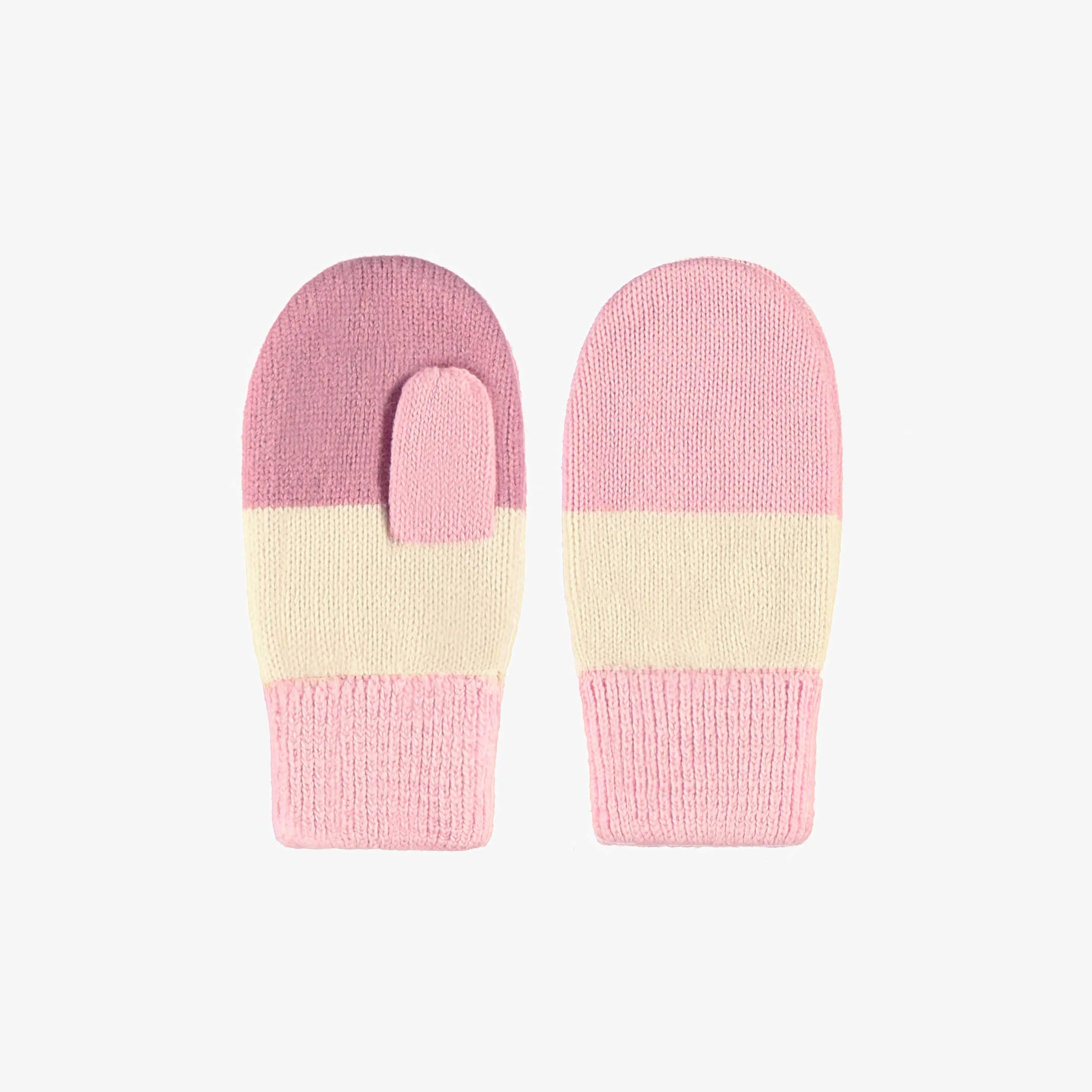 Mitaines en tricot roses et crème, enfant || Pink and cream knitted mittens, child