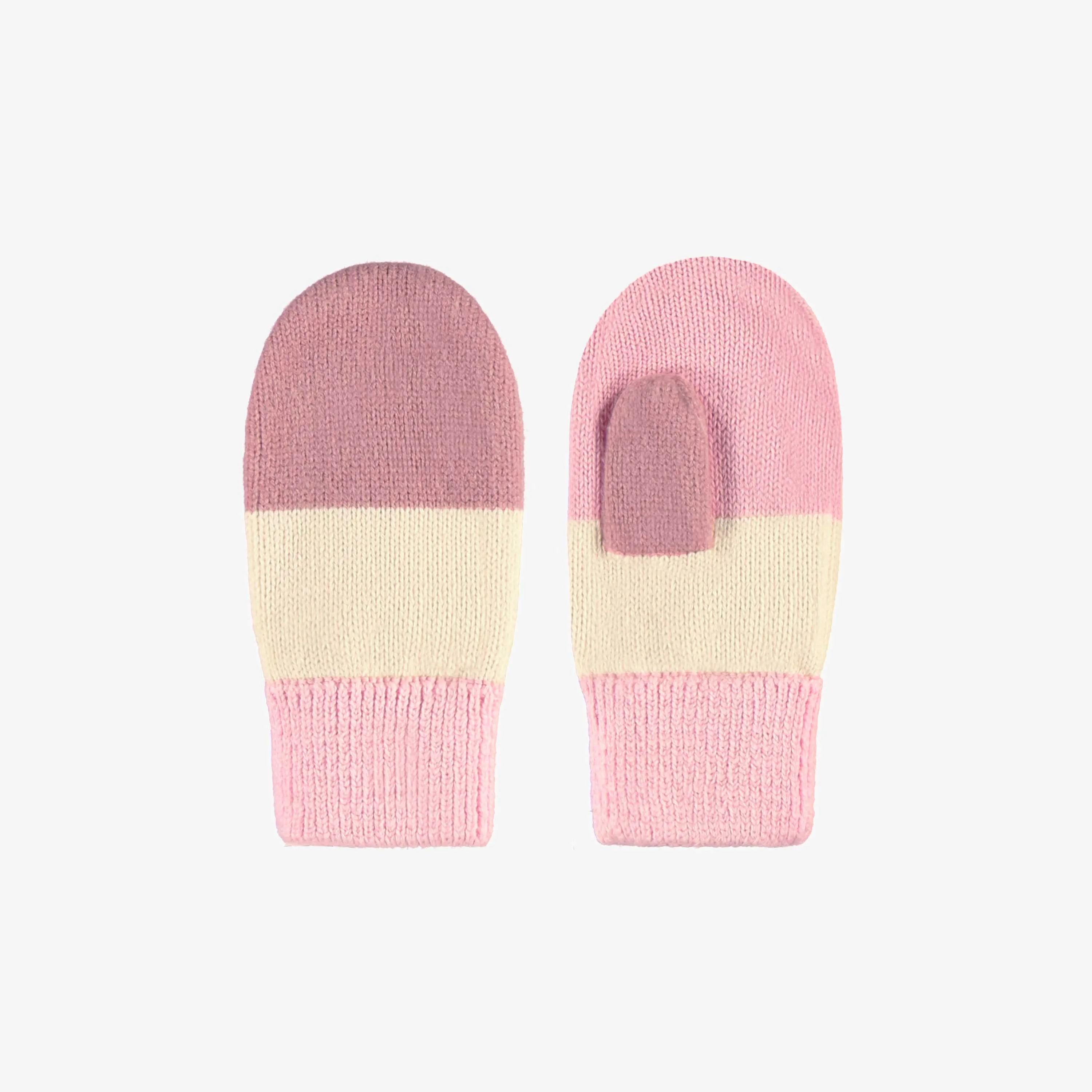 Mitaines en tricot roses et crème, enfant || Pink and cream knitted mittens, child