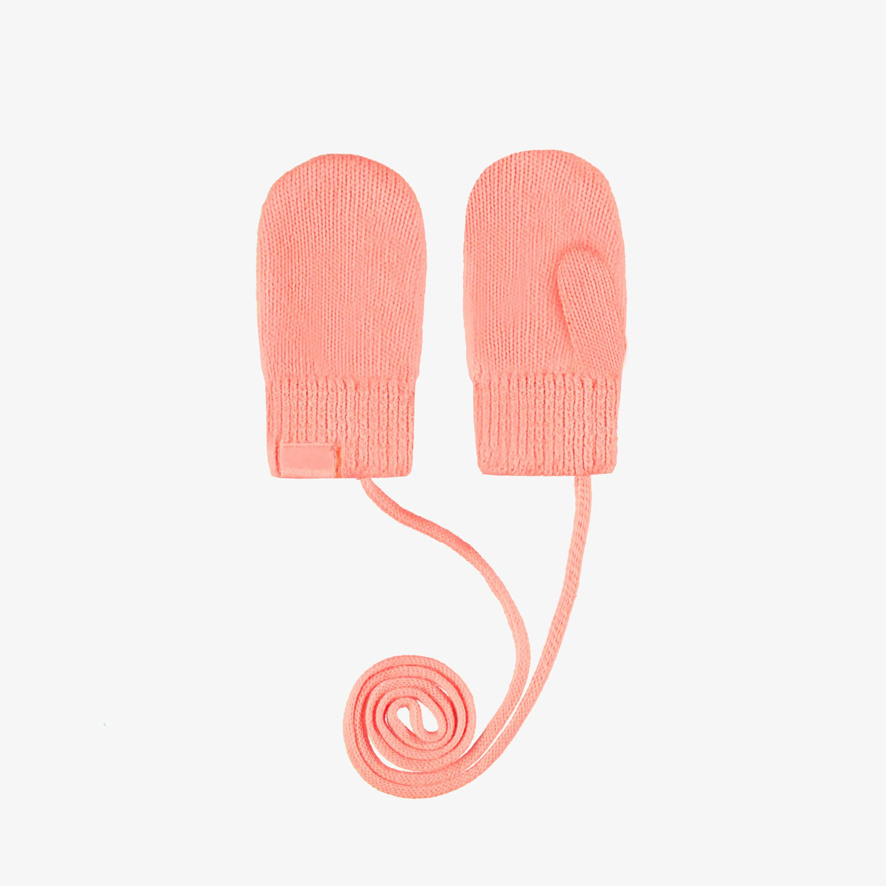 Mitaines roses en tricot avec cordon, bébé || Pink knitted mittens with string, baby