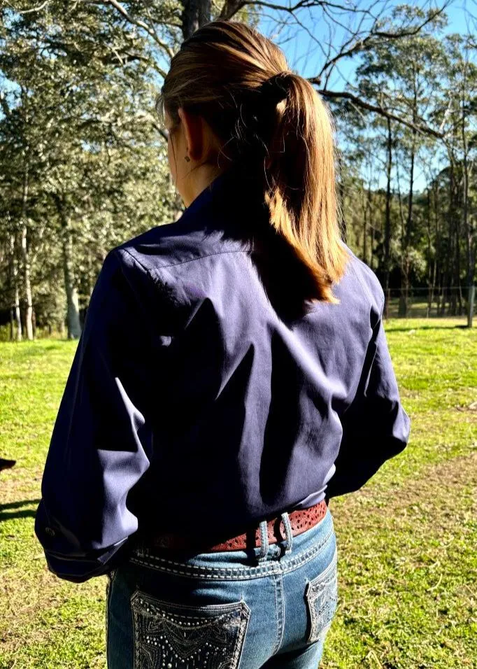 Navy - Collared Long Sleeve Cotton Shirt