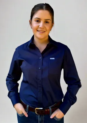 Navy - Collared Long Sleeve Cotton Shirt