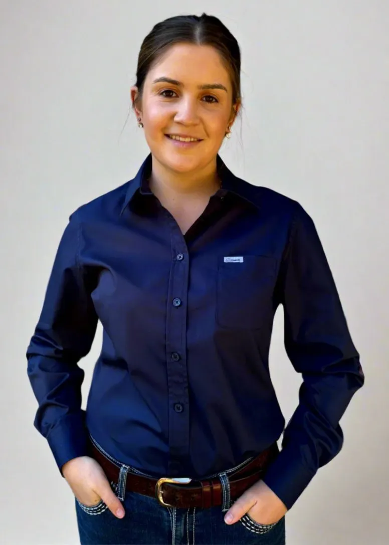 Navy - Collared Long Sleeve Cotton Shirt