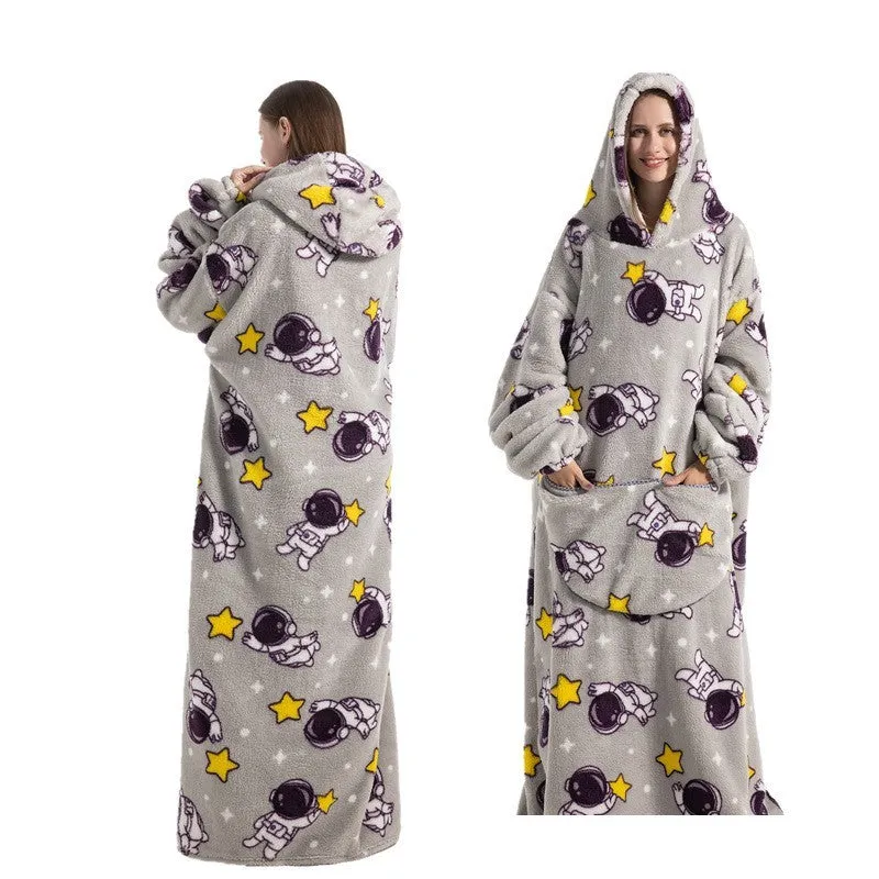 New Plus-sized Widened Homewear Lazy Blanket Warm Nightgown