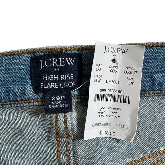 NWT J Crew Petite Women's High Rise Flare Crop Button Fly Jeans Size Petite 29P