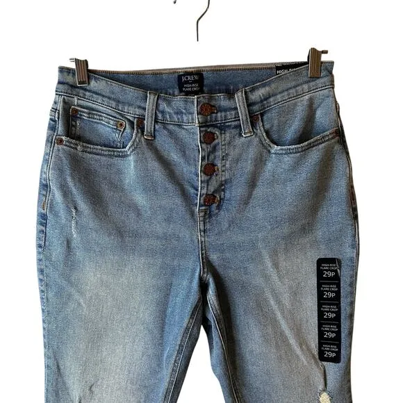 NWT J Crew Petite Women's High Rise Flare Crop Button Fly Jeans Size Petite 29P