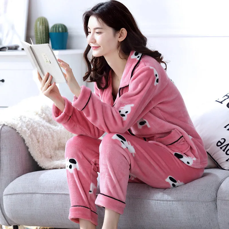 Pajama home set coral fleece
