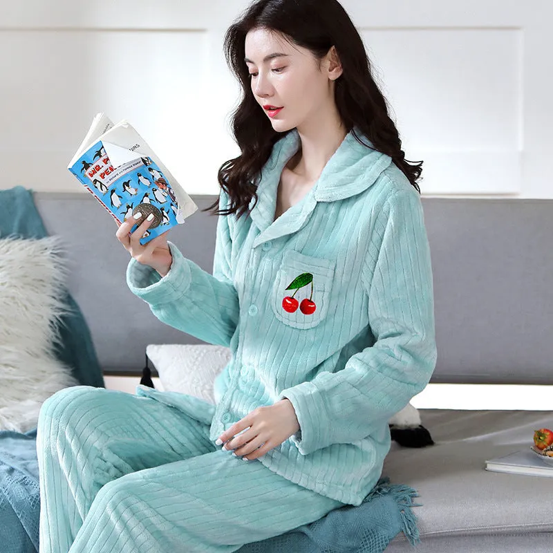 Pajama home set coral fleece