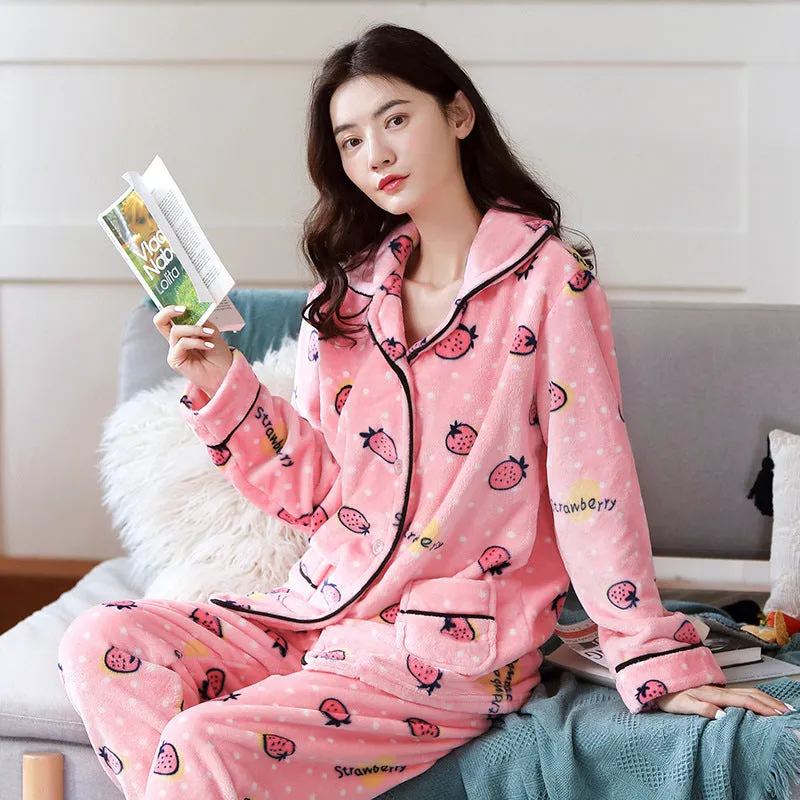 Pajama home set coral fleece